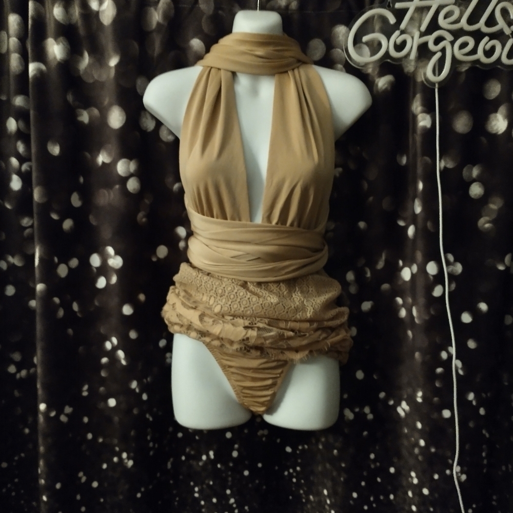 THE BOUTIQUE X little nude multi-wear lace dress with bodysuit bottoms wrap ties - Picture 13 of 16